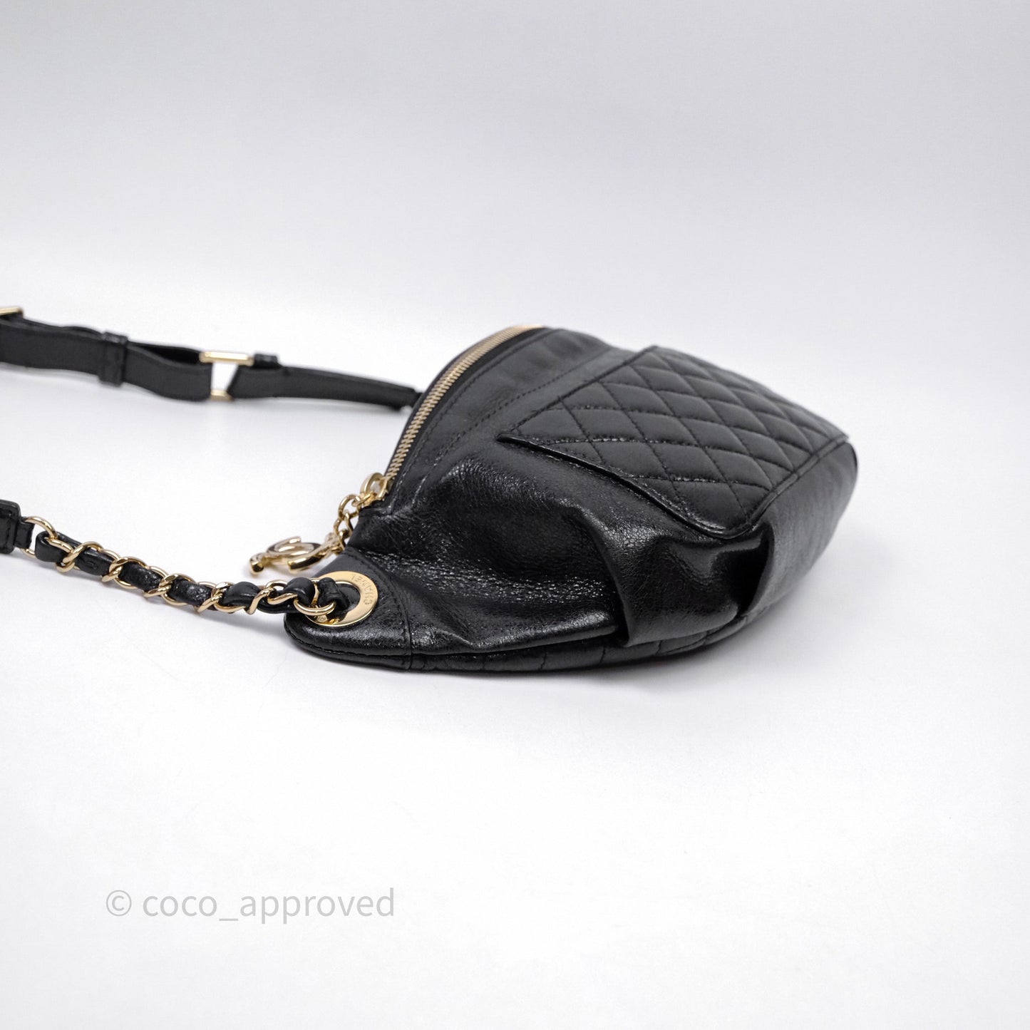 Chanel Waist Bag Black Crumpled Glazed Lambskin Gold Hardware