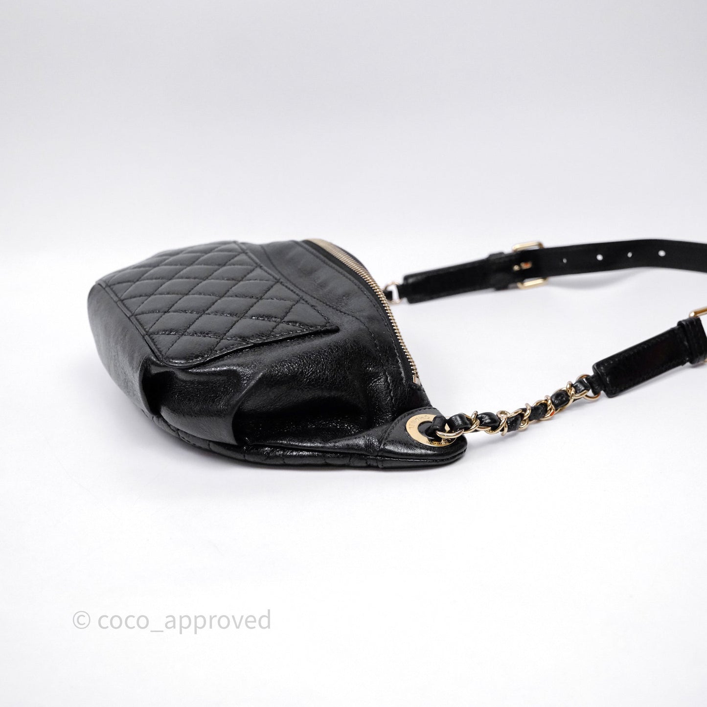Chanel Waist Bag Black Crumpled Glazed Lambskin Gold Hardware