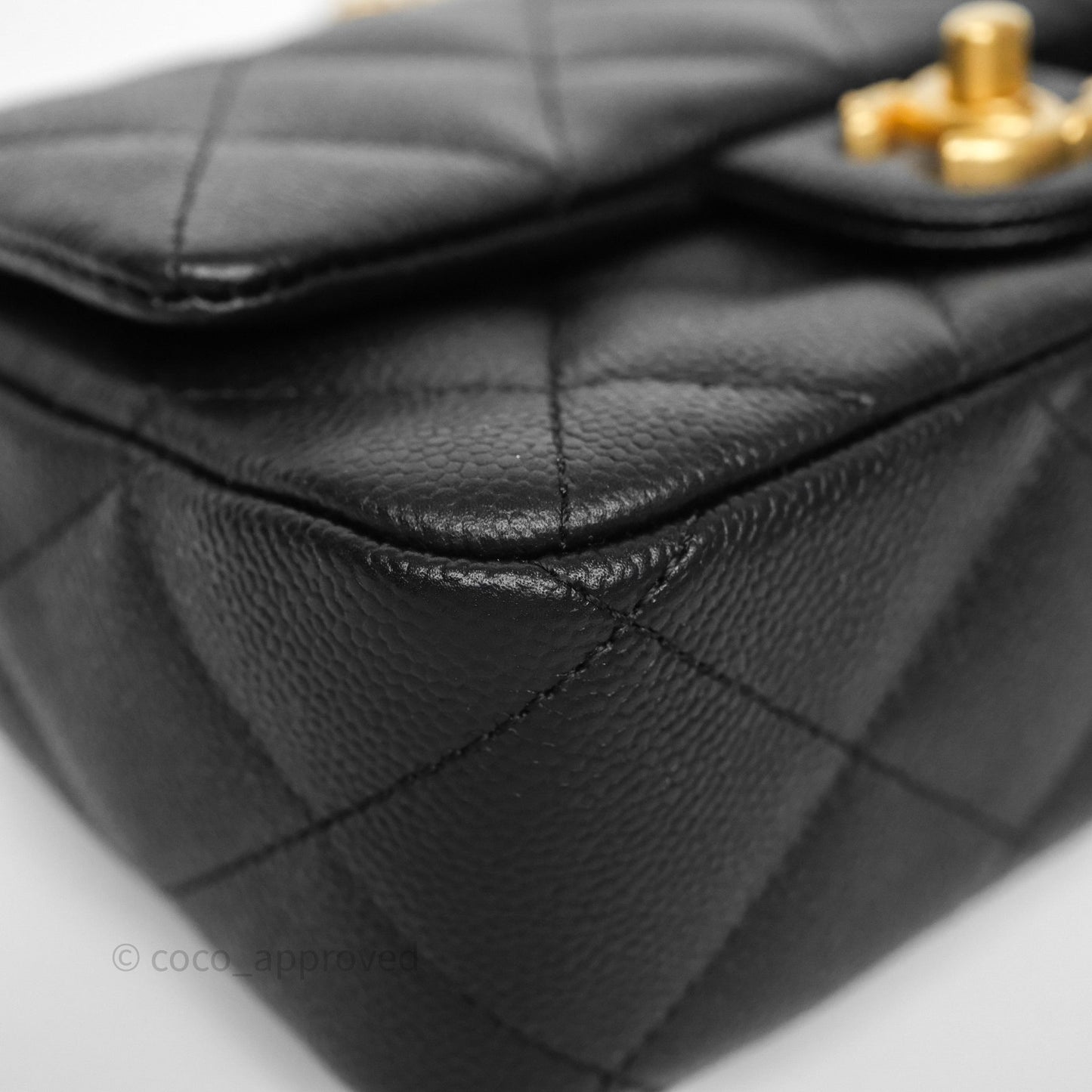 Chanel Mini Flap Bag Heart Adjustable Chain Black Caviar Aged Gold Hardware