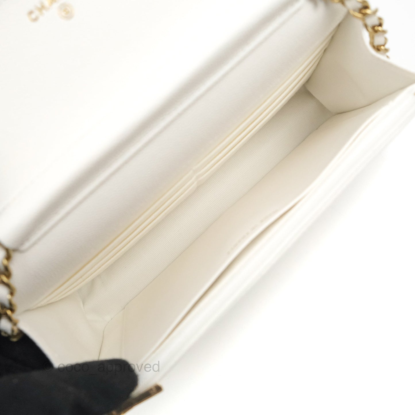 Chanel Quilted Classic Wallet on Chain WOC White Caviar Gold Hardware