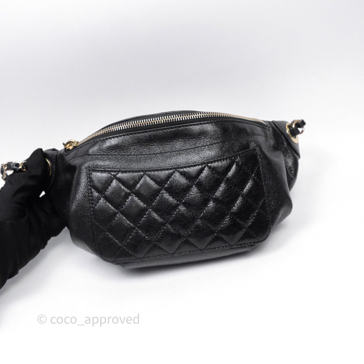 Chanel Waist Bag Black Crumpled Glazed Lambskin Gold Hardware