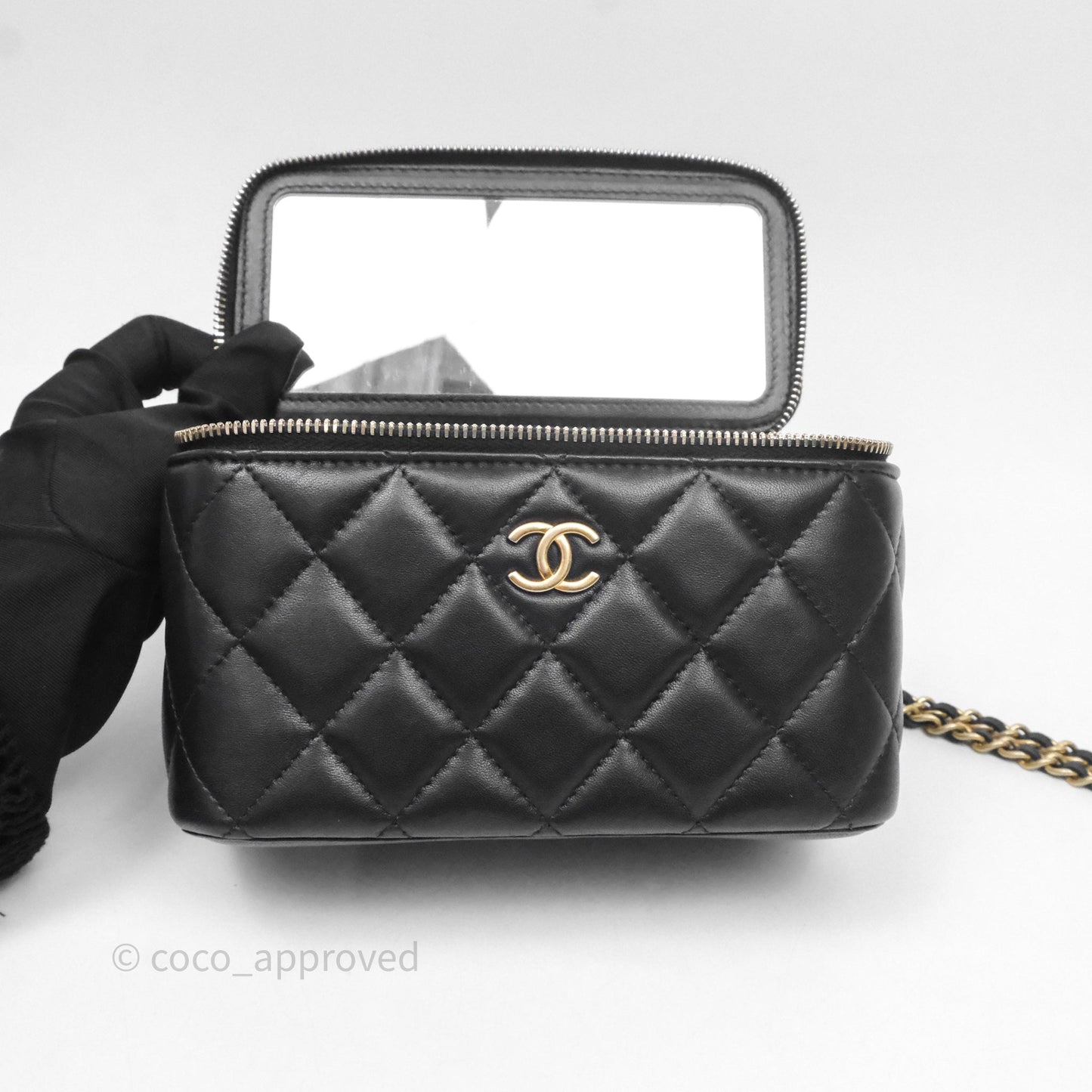 Chanel Vanity Rectangular Metal Top Handle Black Lambskin Aged Gold Hardware