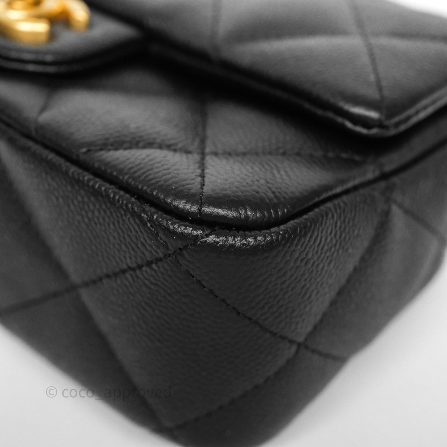 Chanel Mini Flap Bag Heart Adjustable Chain Black Caviar Aged Gold Hardware