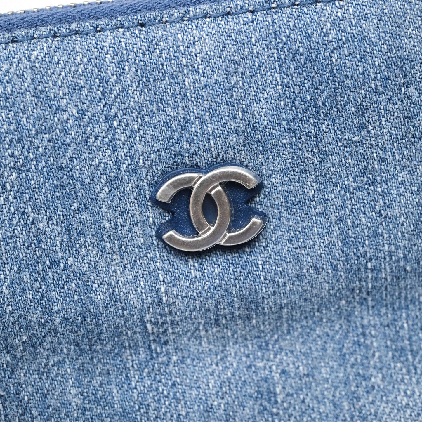 Chanel 22 Small Pearl Studded Denim Silver Hardware