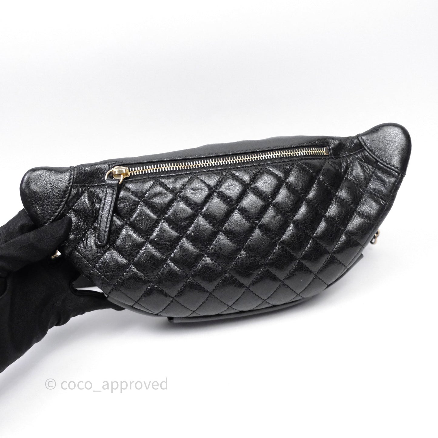 Chanel Waist Bag Black Crumpled Glazed Lambskin Gold Hardware