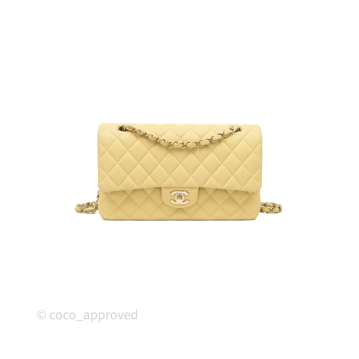 Chanel Classic M/L Medium Flap Quilted Yellow Caviar Gold Hardware