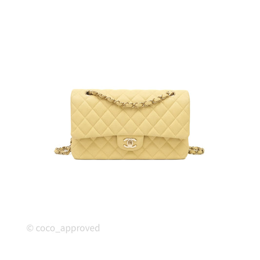 Chanel Classic M/L Medium Flap Quilted Yellow Caviar Gold Hardware