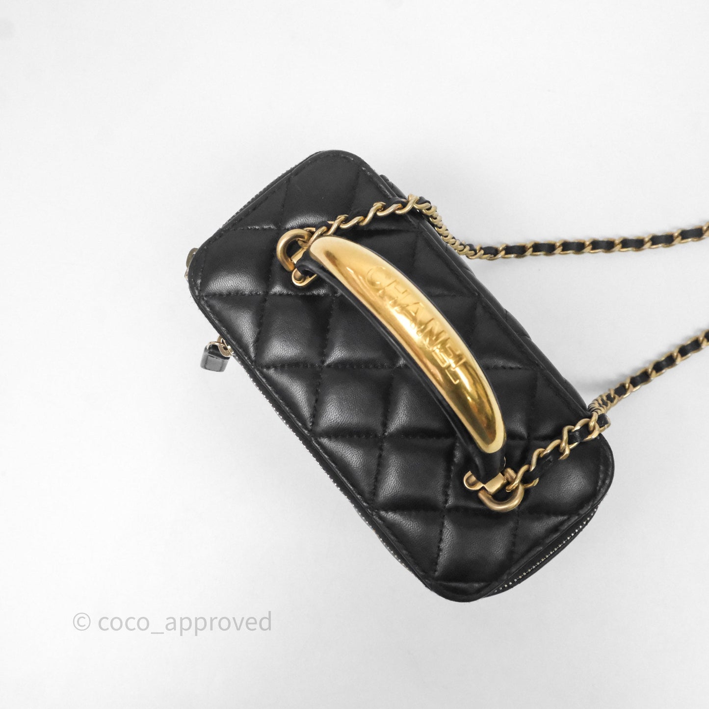 Chanel Vanity Rectangular Metal Top Handle Black Lambskin Aged Gold Hardware