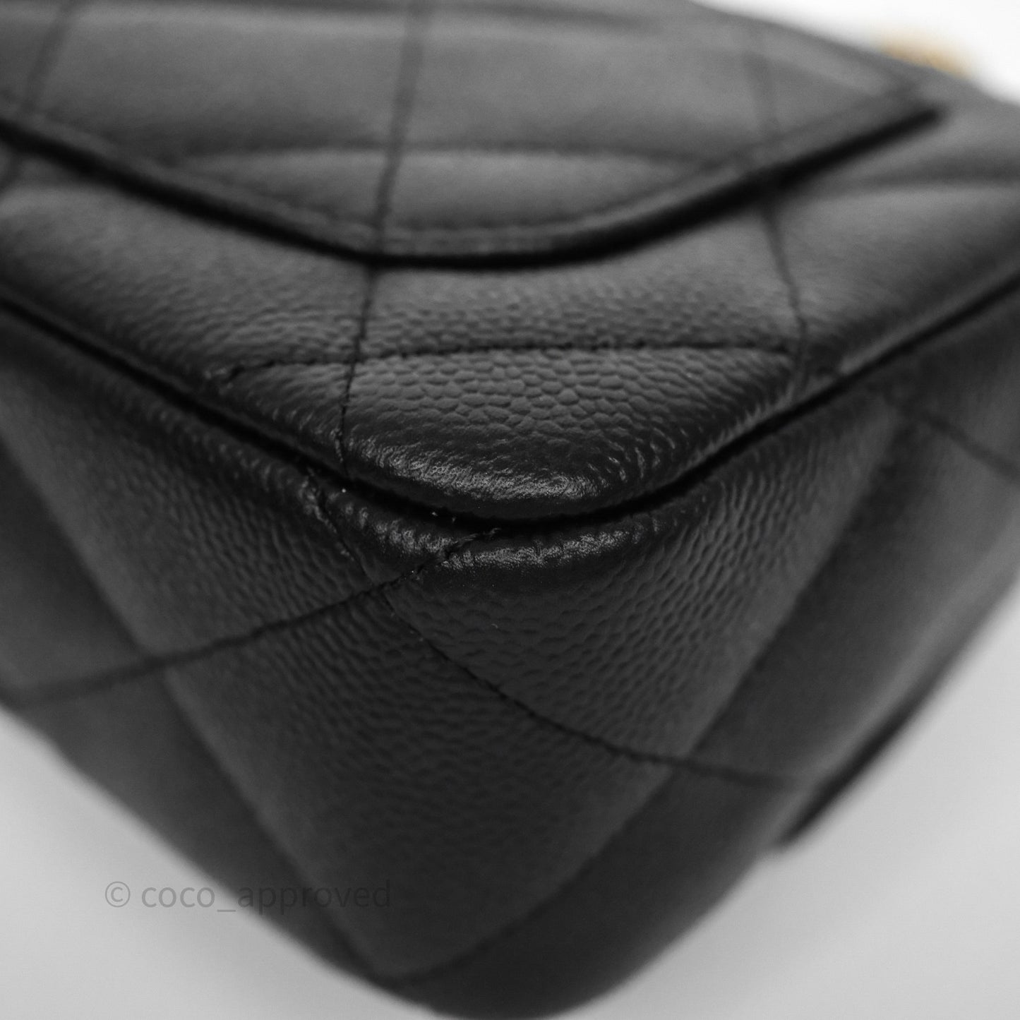 Chanel Mini Flap Bag Heart Adjustable Chain Black Caviar Aged Gold Hardware