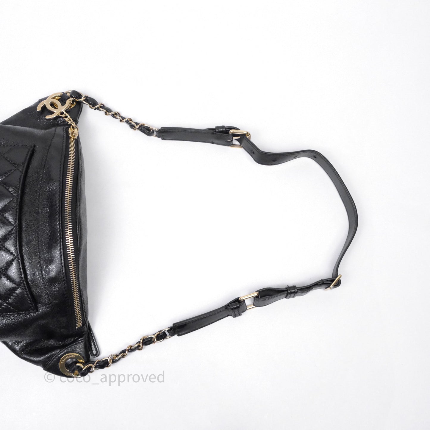 Chanel Waist Bag Black Crumpled Glazed Lambskin Gold Hardware