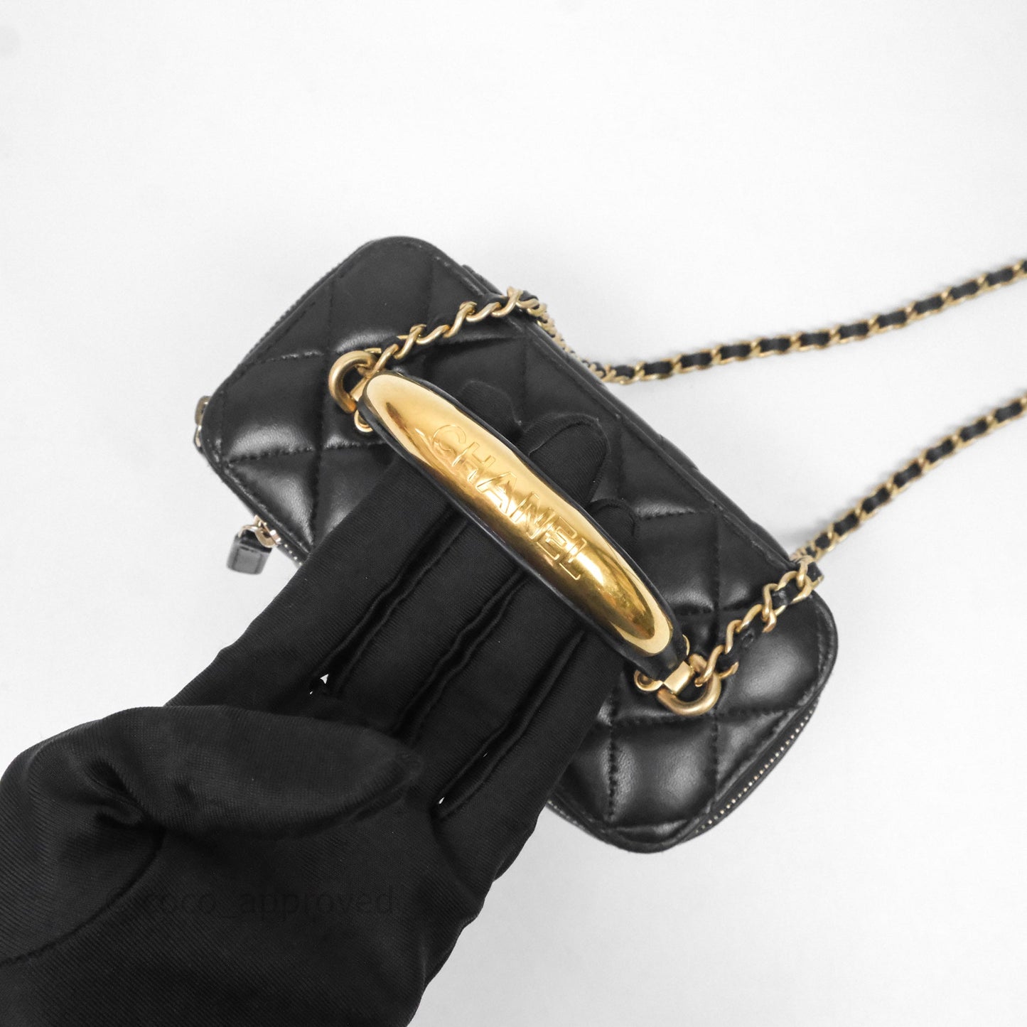 Chanel Vanity Rectangular Metal Top Handle Black Lambskin Aged Gold Hardware