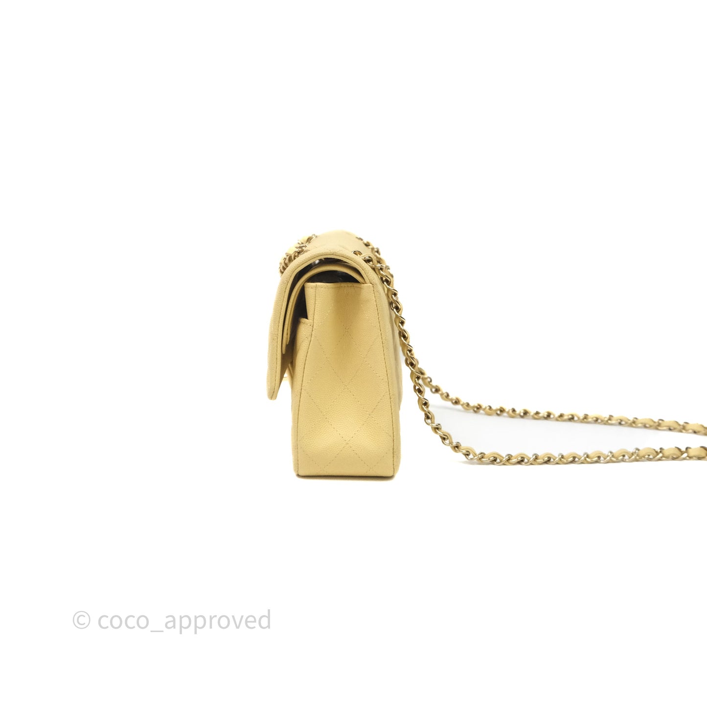 Chanel Classic M/L Medium Flap Quilted Yellow Caviar Gold Hardware