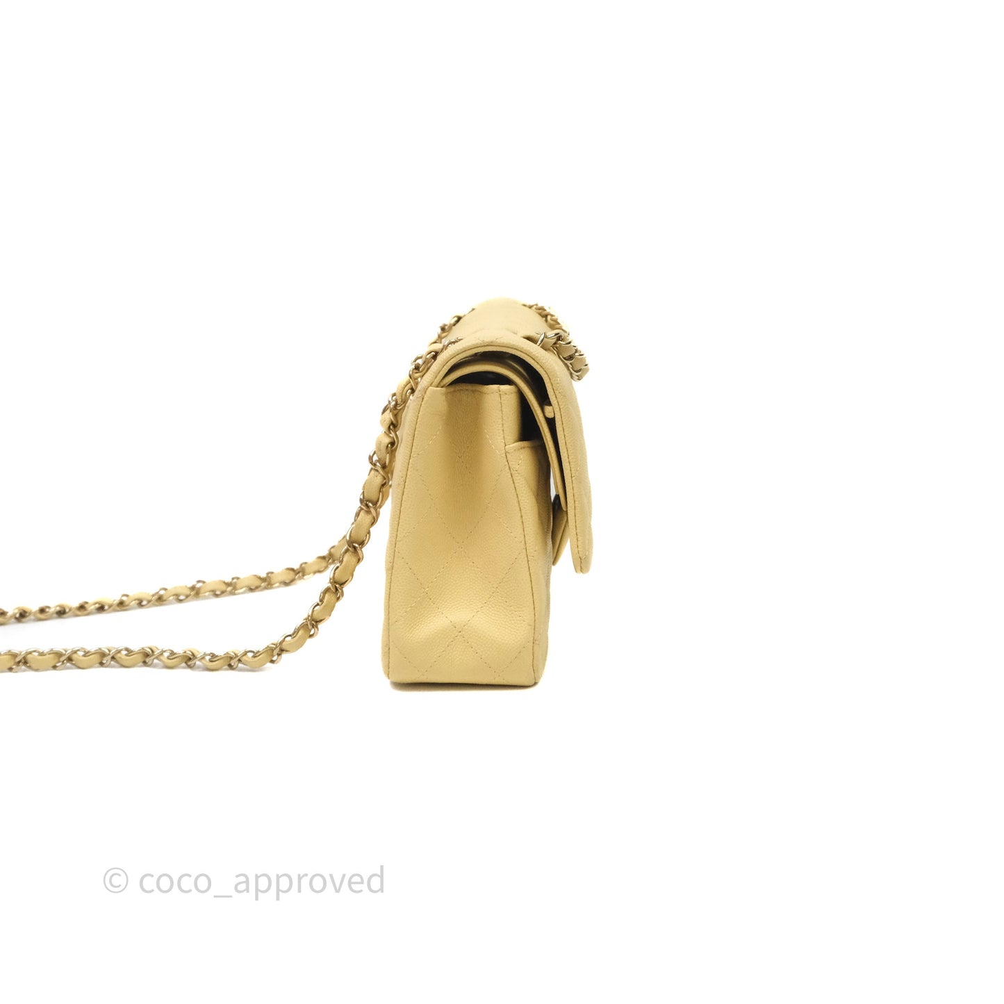 Chanel Classic M/L Medium Flap Quilted Yellow Caviar Gold Hardware