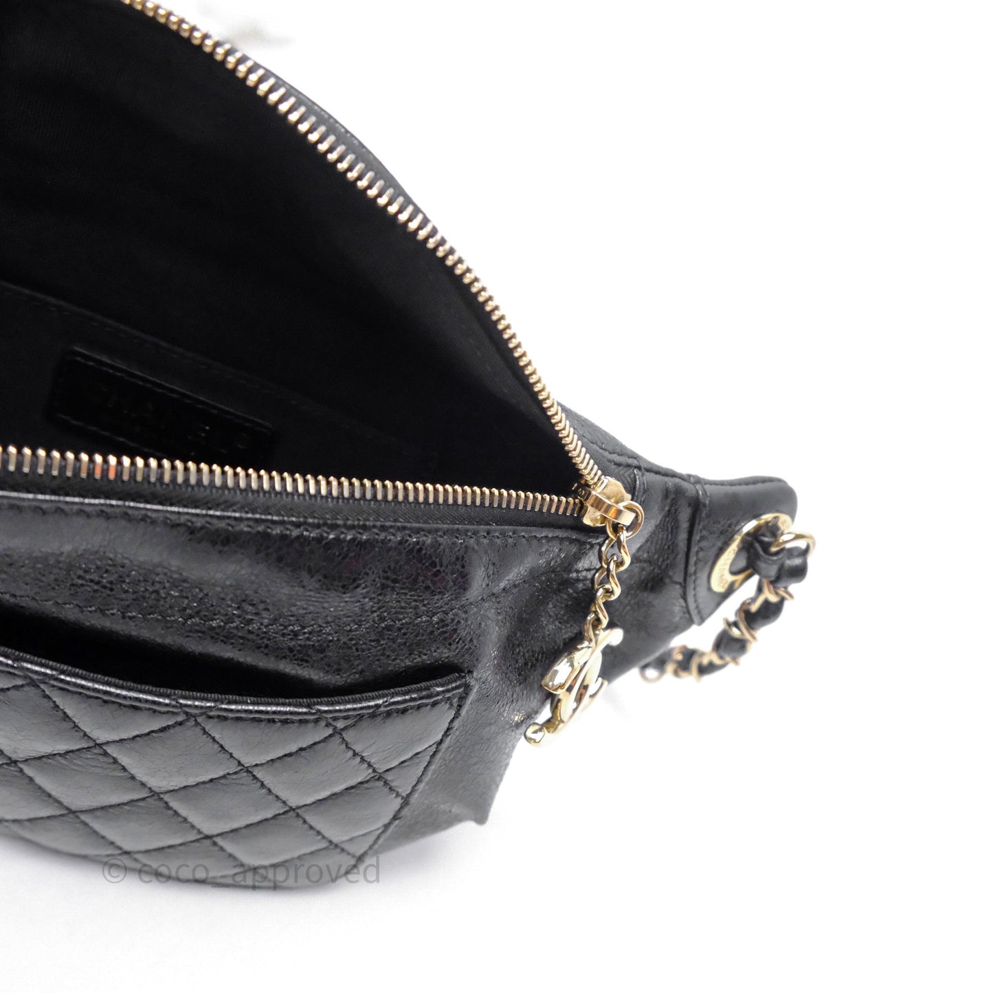 Chanel Waist Bag Black Crumpled Glazed Lambskin Gold Hardware