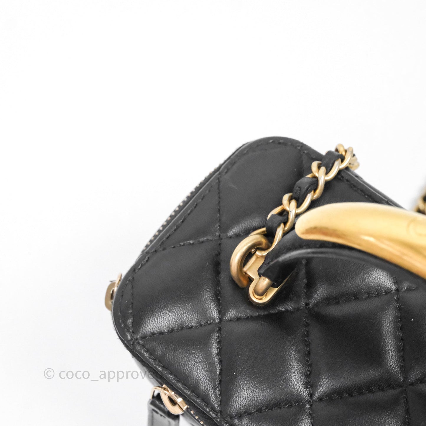 Chanel Vanity Rectangular Metal Top Handle Black Lambskin Aged Gold Hardware