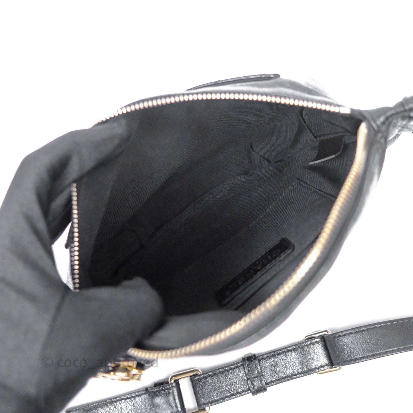 Chanel Waist Bag Black Crumpled Glazed Lambskin Gold Hardware