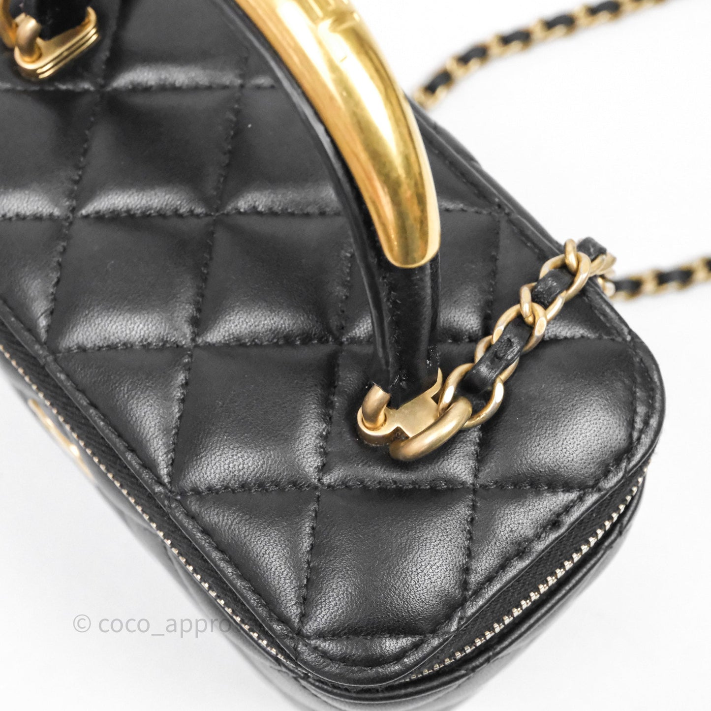 Chanel Vanity Rectangular Metal Top Handle Black Lambskin Aged Gold Hardware