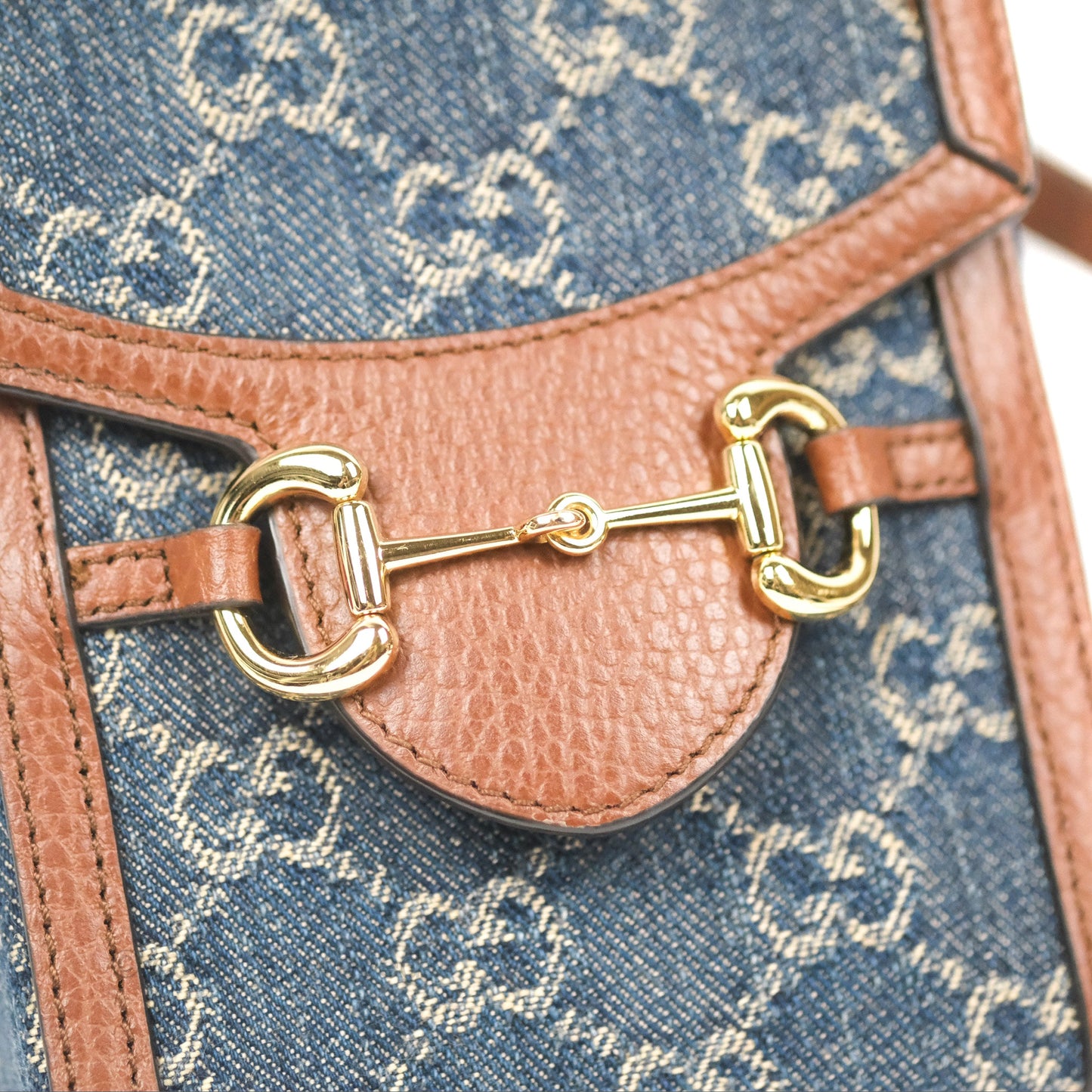 Gucci Horsebit 1955 Mini Bag GG Denim/ Brown Leather