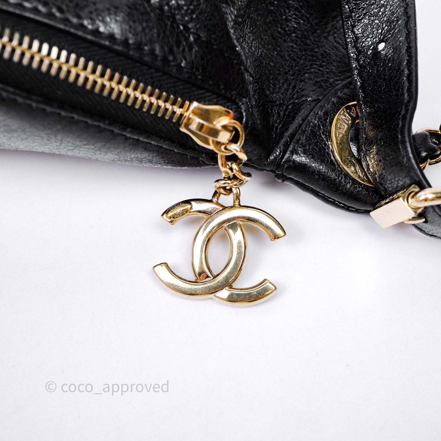 Chanel Waist Bag Black Crumpled Glazed Lambskin Gold Hardware