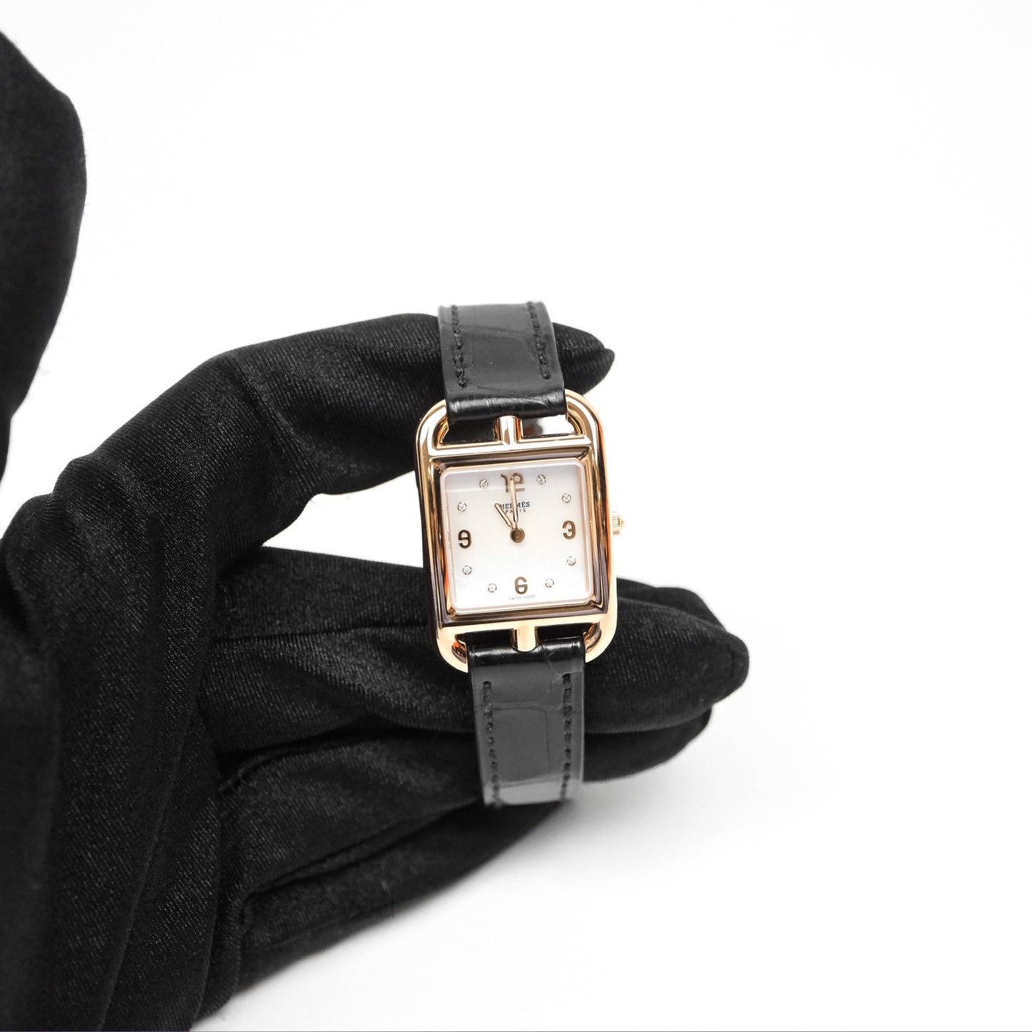 Hermès Cape Cod Watch Diamonds Black Noir 89 Rose Gold Hardware