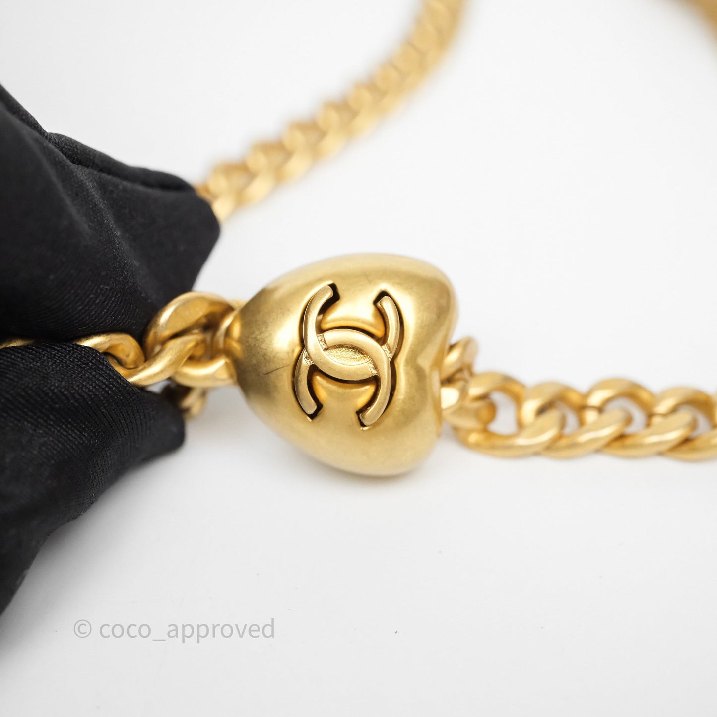 Chanel Mini Flap Bag Heart Adjustable Chain Black Caviar Aged Gold Hardware