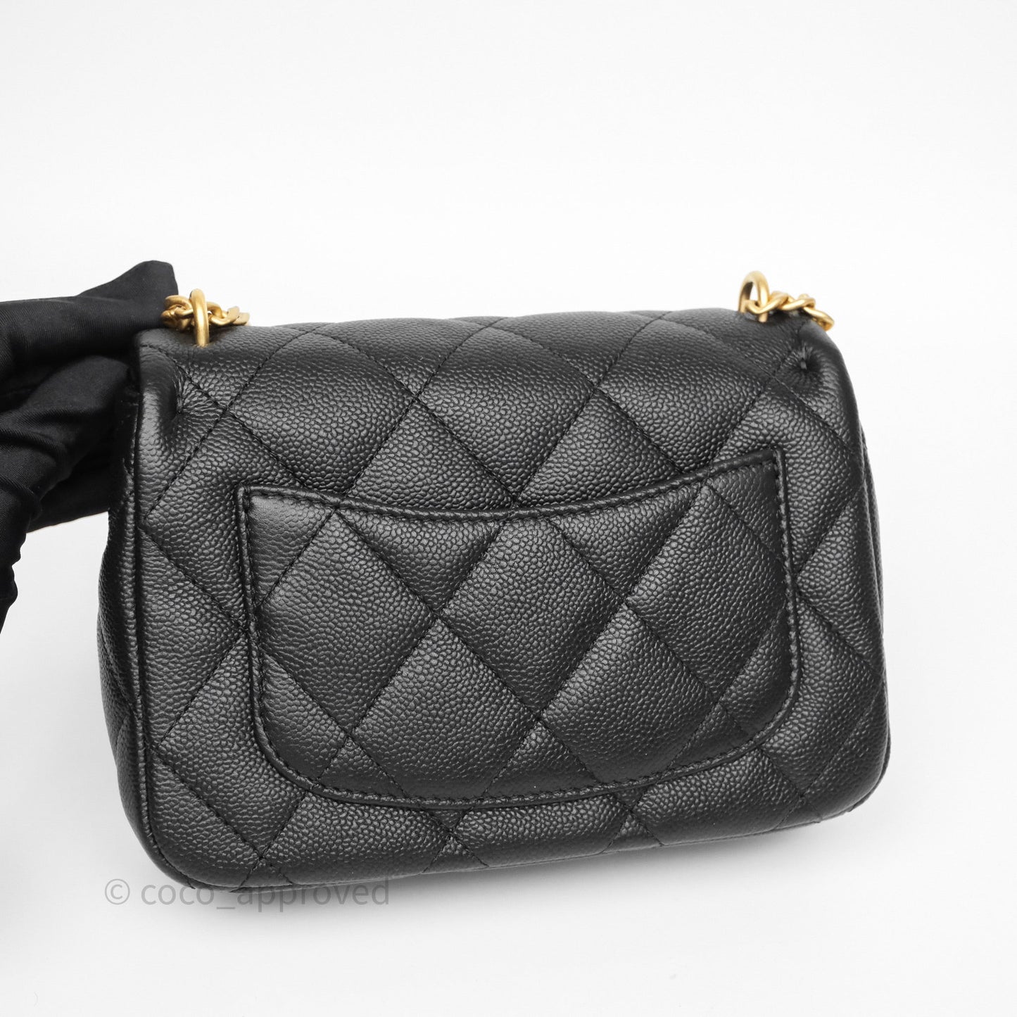Chanel Mini Flap Bag Heart Adjustable Chain Black Caviar Aged Gold Hardware