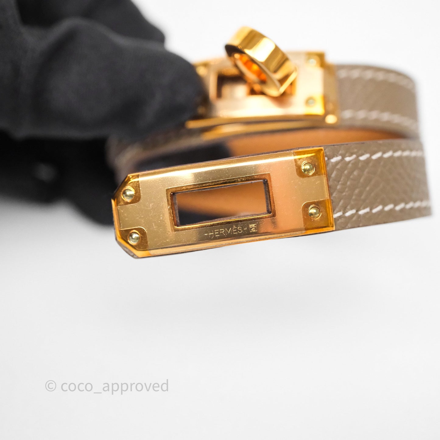 Hermès Kelly Double Tour Bracelet Etoupe Epsom Rose Gold Hardware