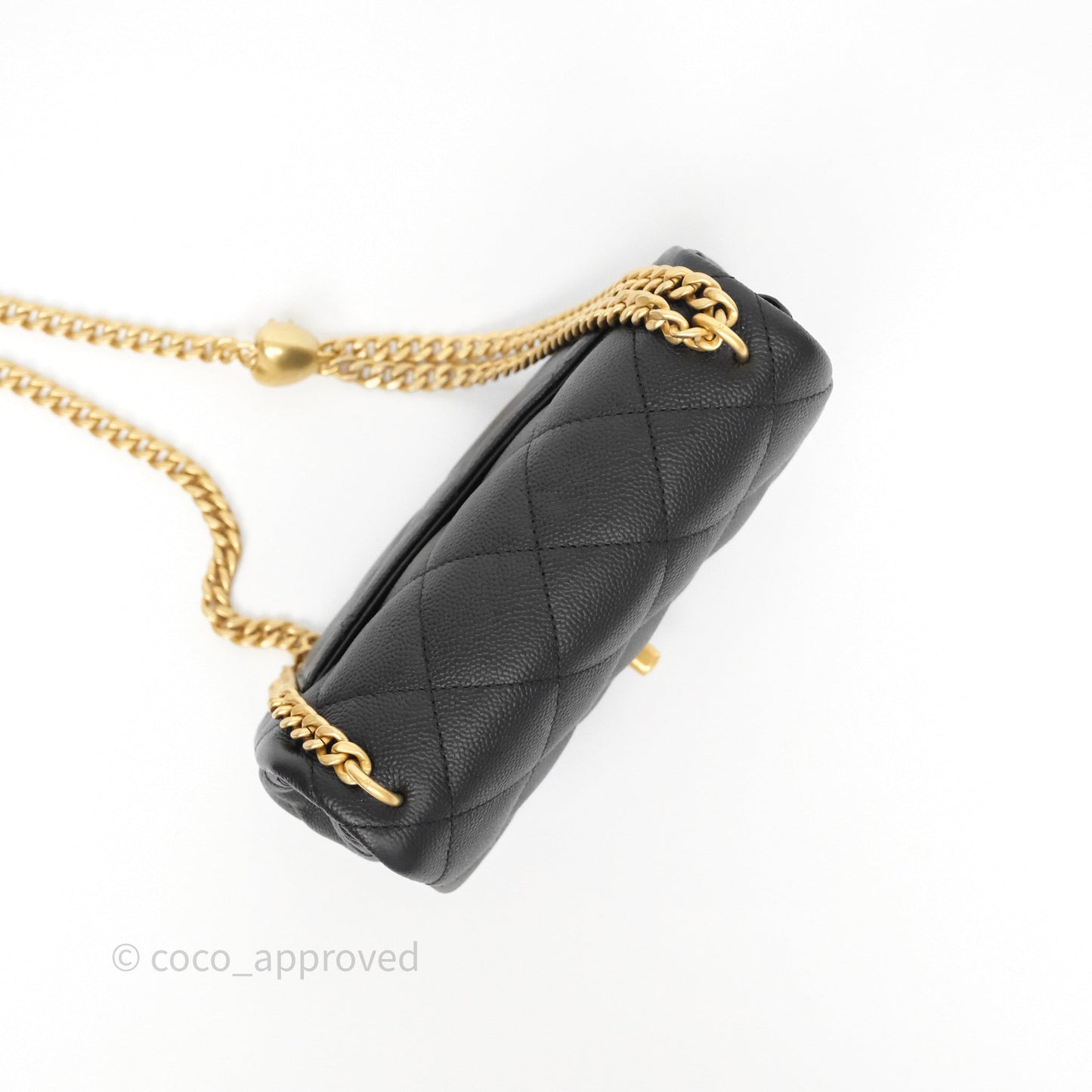 Chanel Mini Flap Bag Heart Adjustable Chain Black Caviar Aged Gold Hardware