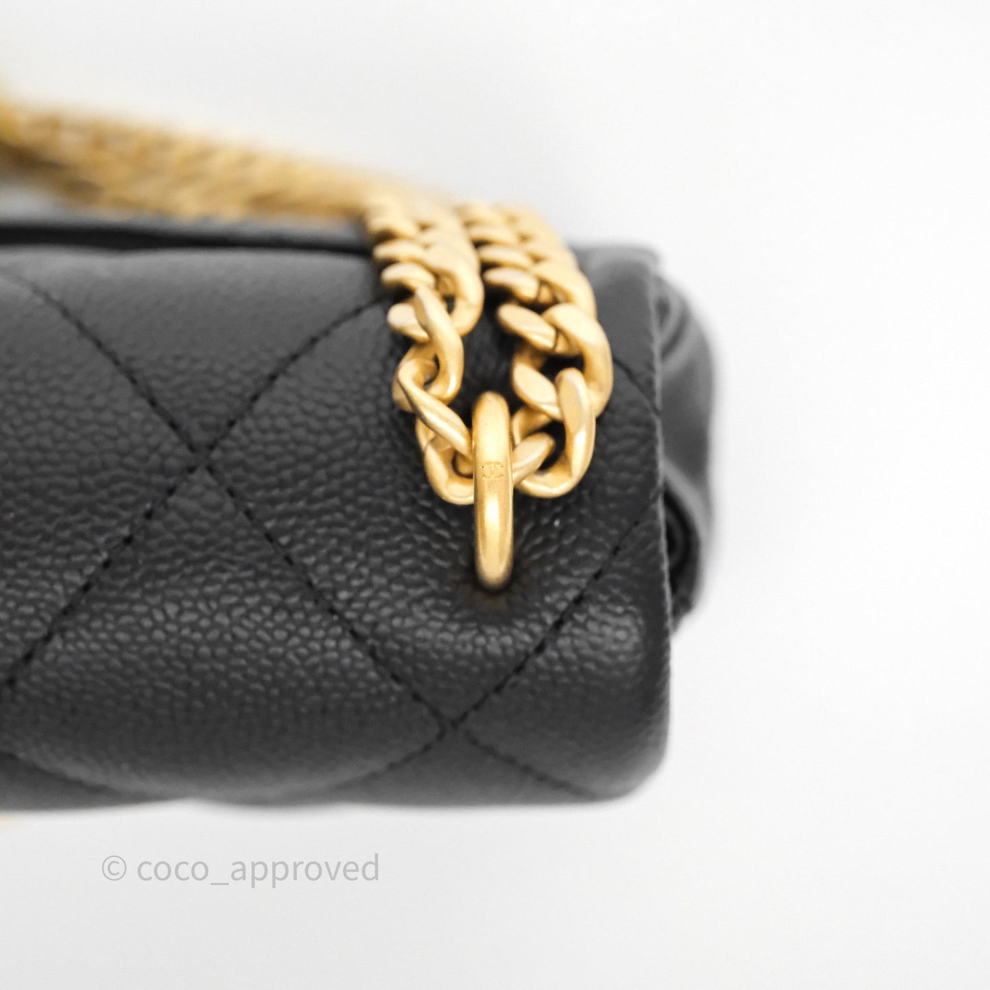 Chanel Mini Flap Bag Heart Adjustable Chain Black Caviar Aged Gold Hardware