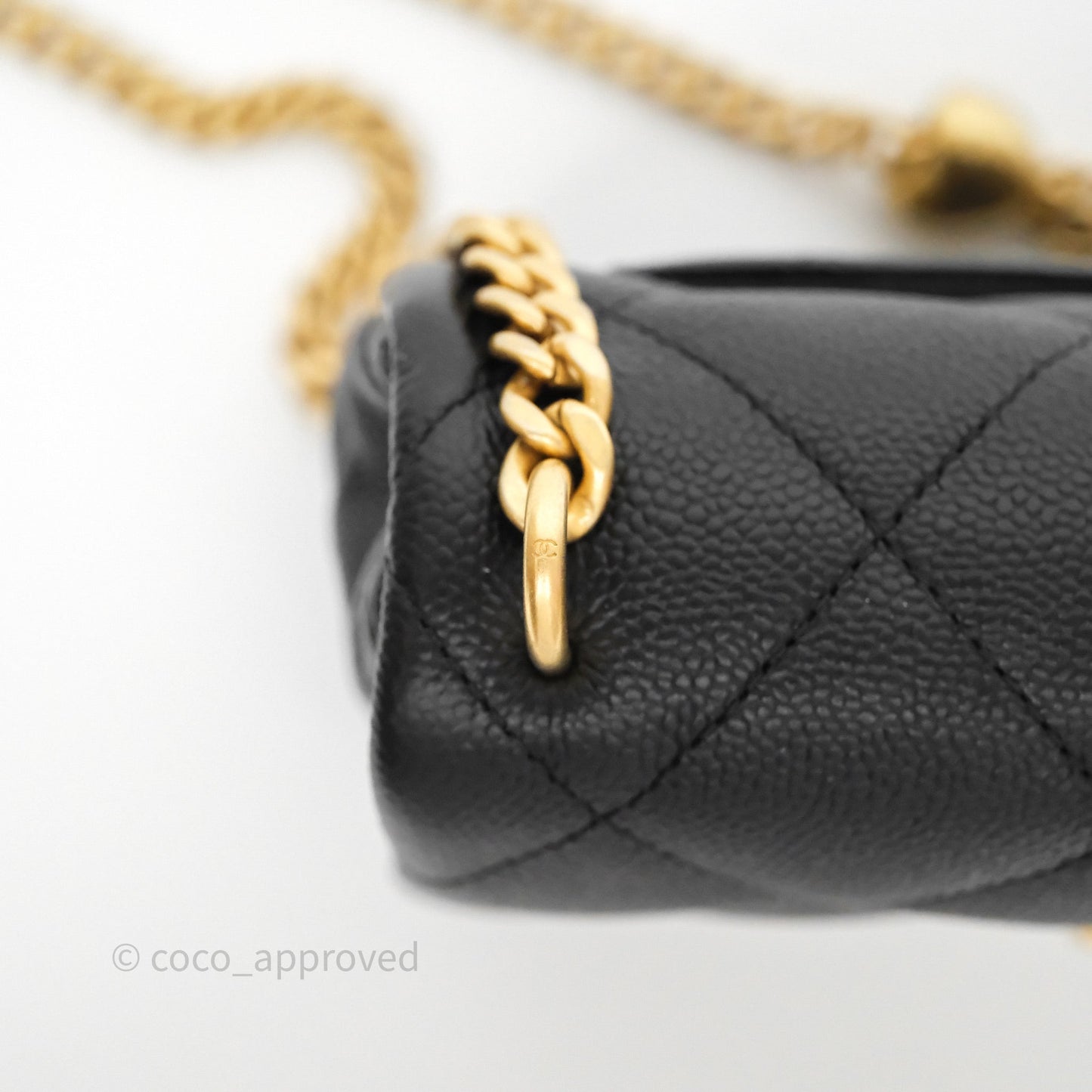 Chanel Mini Flap Bag Heart Adjustable Chain Black Caviar Aged Gold Hardware