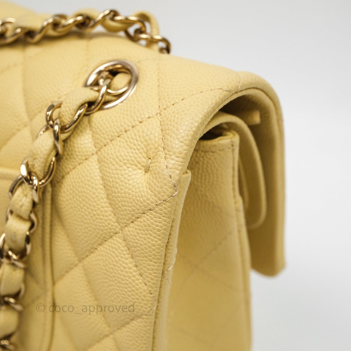 Chanel Classic M/L Medium Flap Quilted Yellow Caviar Gold Hardware