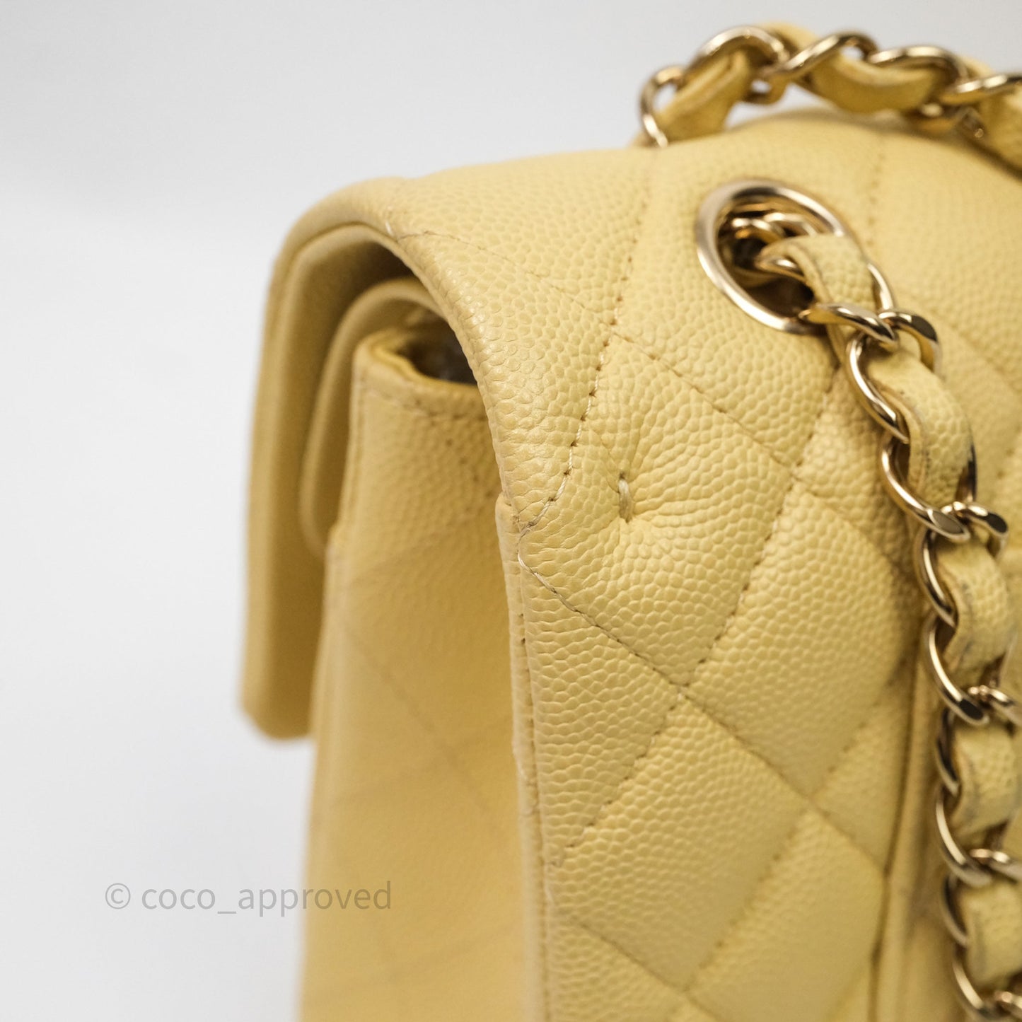 Chanel Classic M/L Medium Flap Quilted Yellow Caviar Gold Hardware