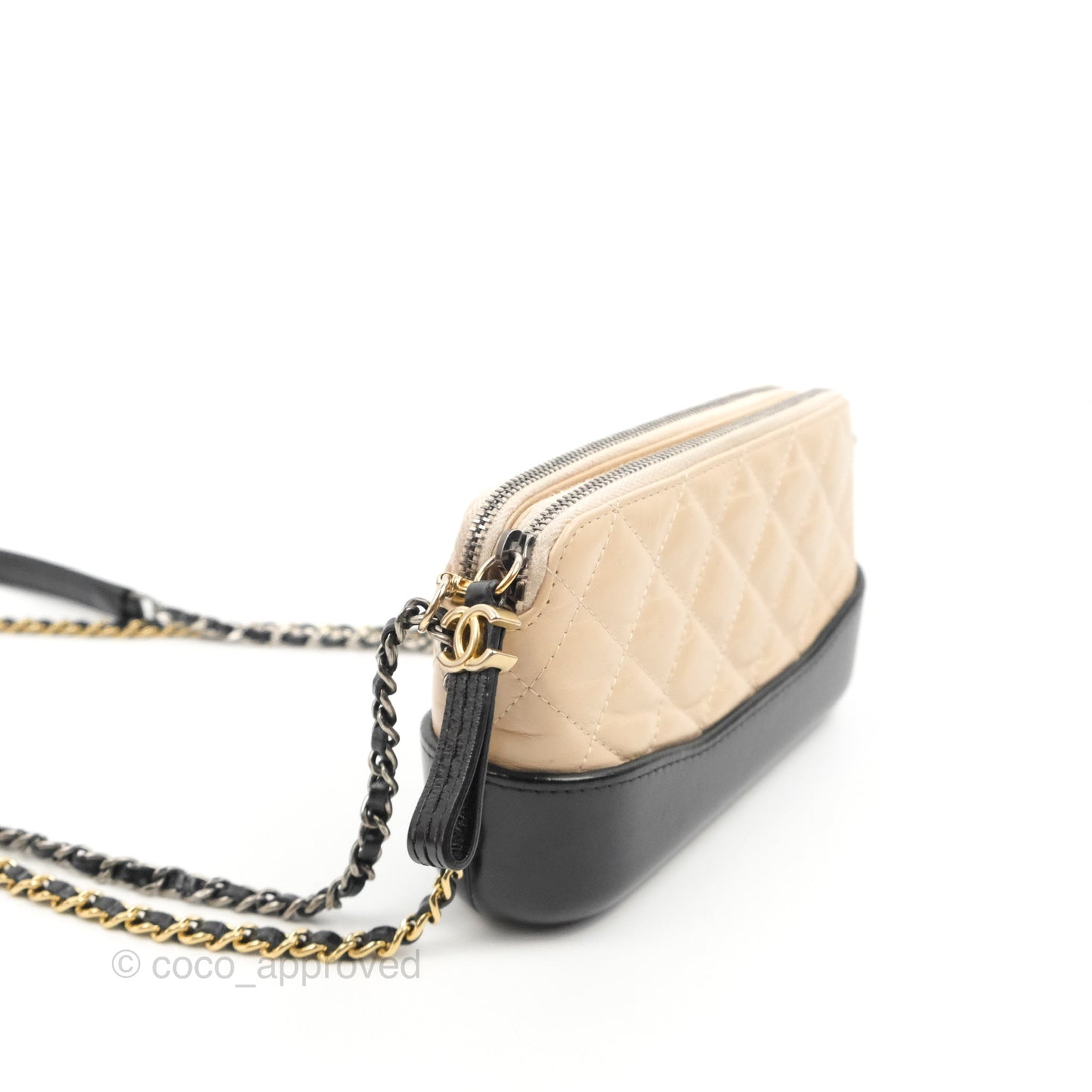 Chanel Gabrielle Clutch With Chain Aged Calfskin Beige/ Black Mixed Hardware
