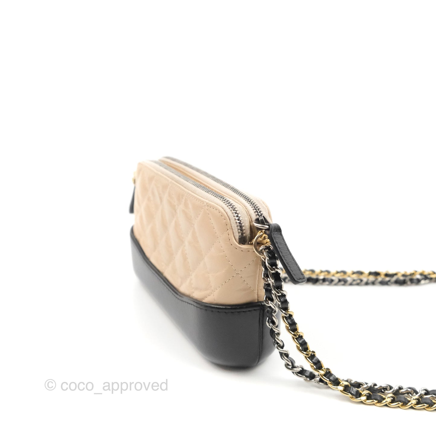 Chanel Gabrielle Clutch With Chain Aged Calfskin Beige/ Black Mixed Hardware