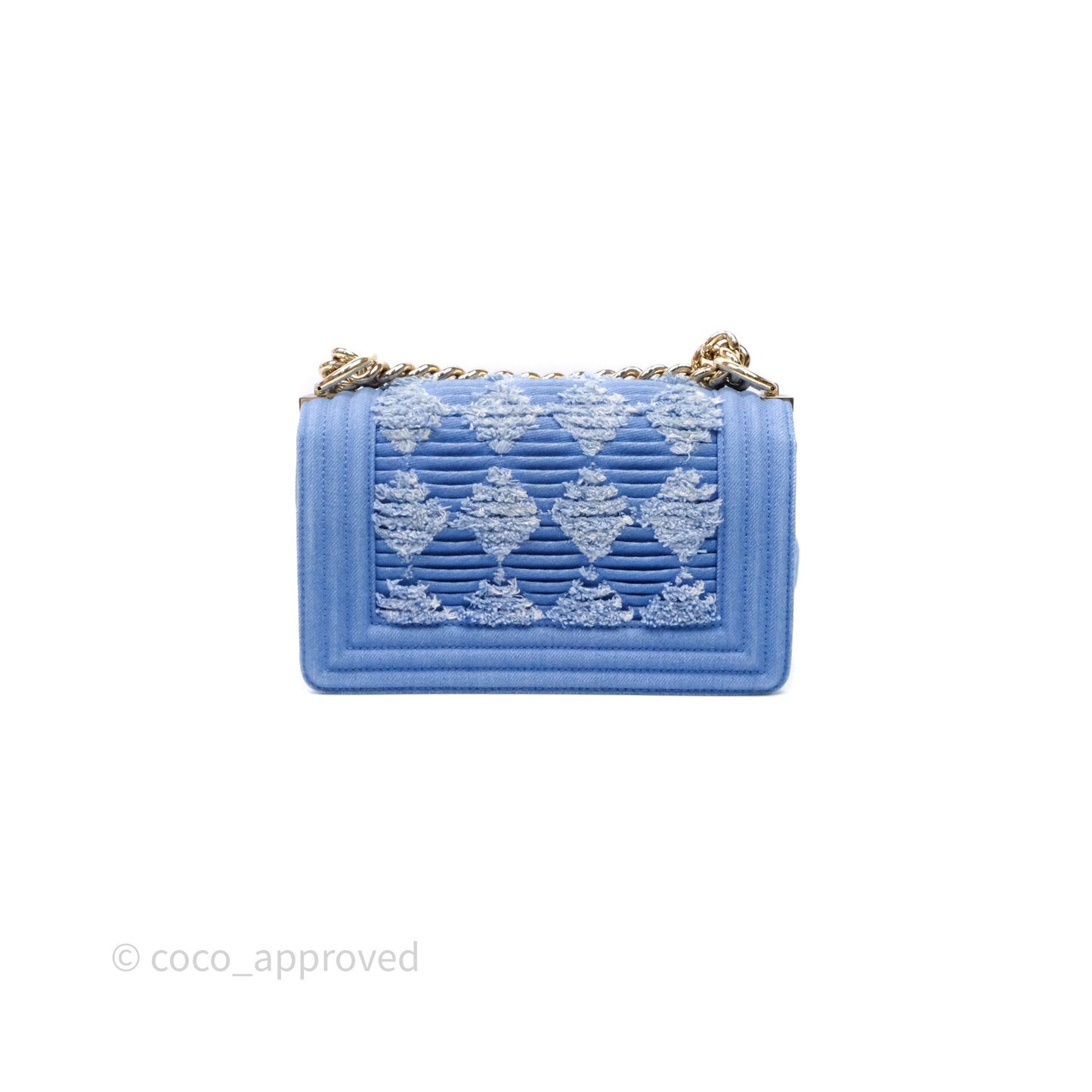 Chanel Small Boy Light Blue Pleated Denim Gold Hardware