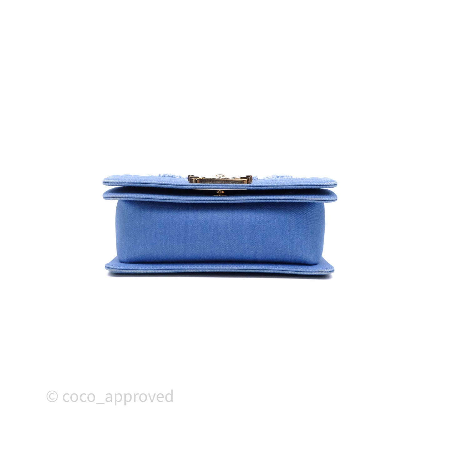 Chanel Small Boy Light Blue Pleated Denim Gold Hardware