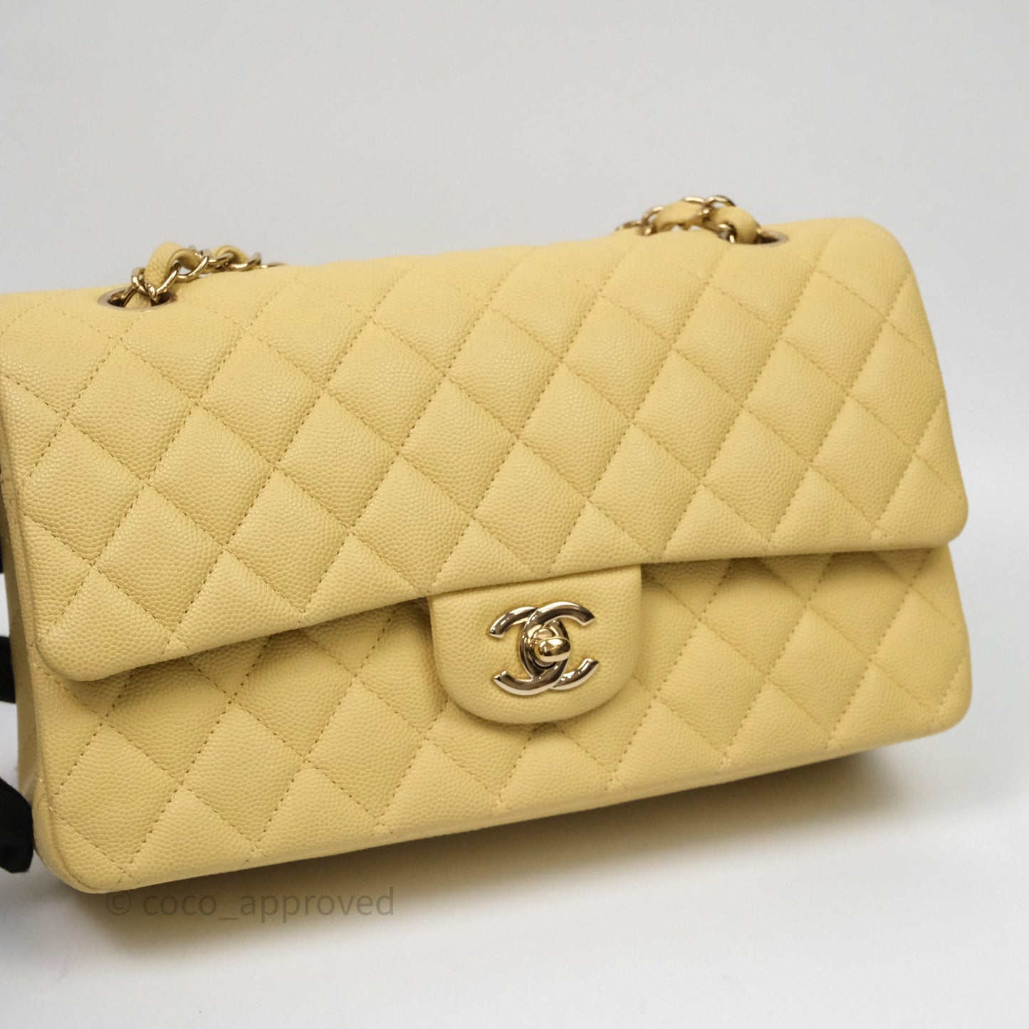 Chanel Classic M/L Medium Flap Quilted Yellow Caviar Gold Hardware