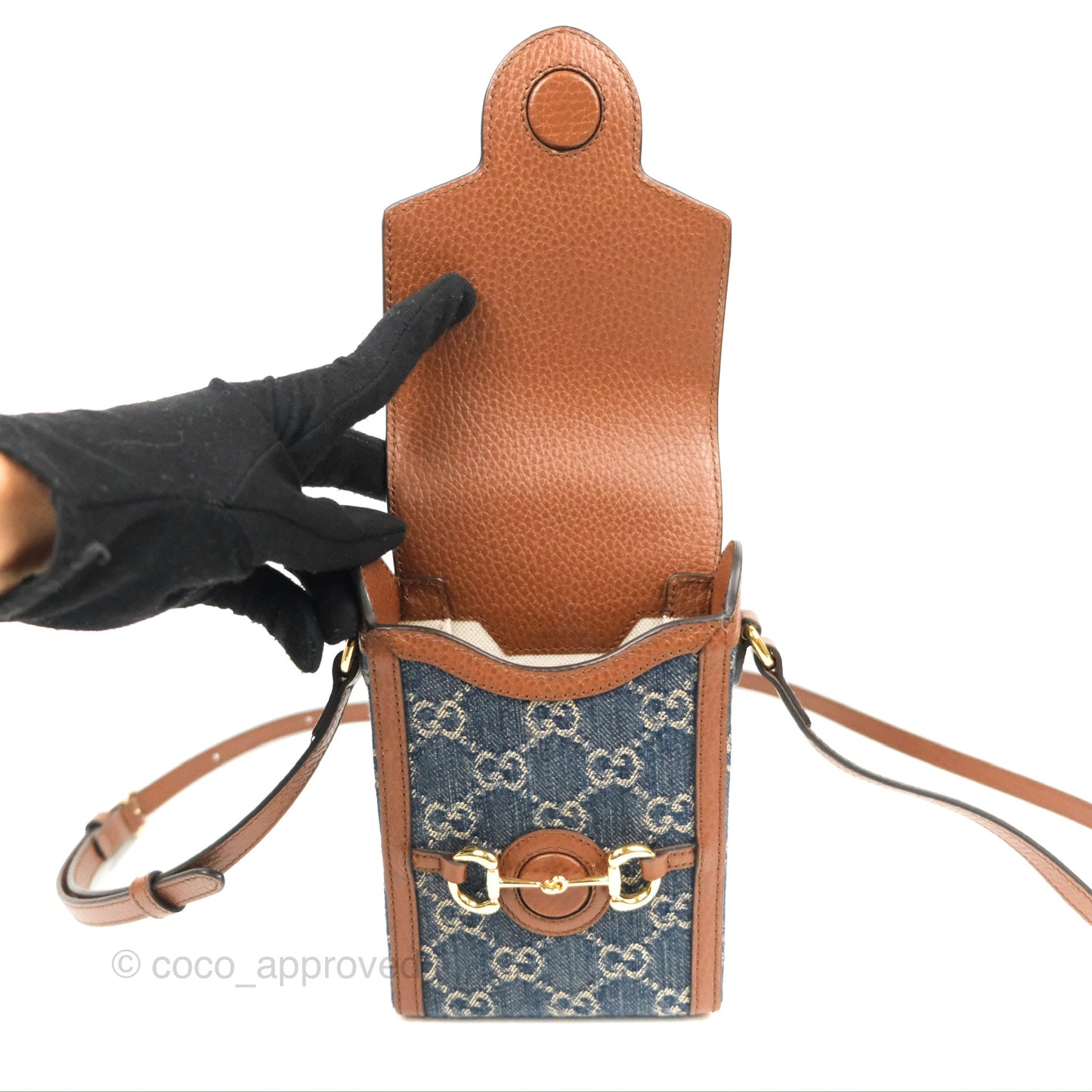 Gucci Horsebit 1955 Mini Bag GG Denim/ Brown Leather