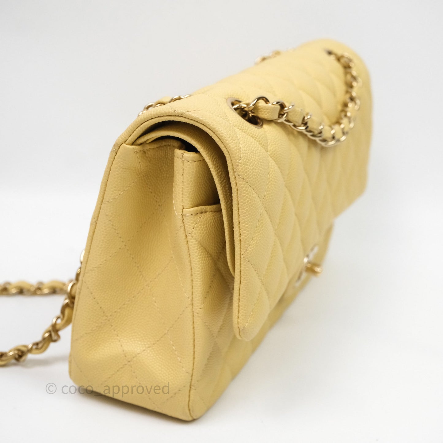 Chanel Classic M/L Medium Flap Quilted Yellow Caviar Gold Hardware
