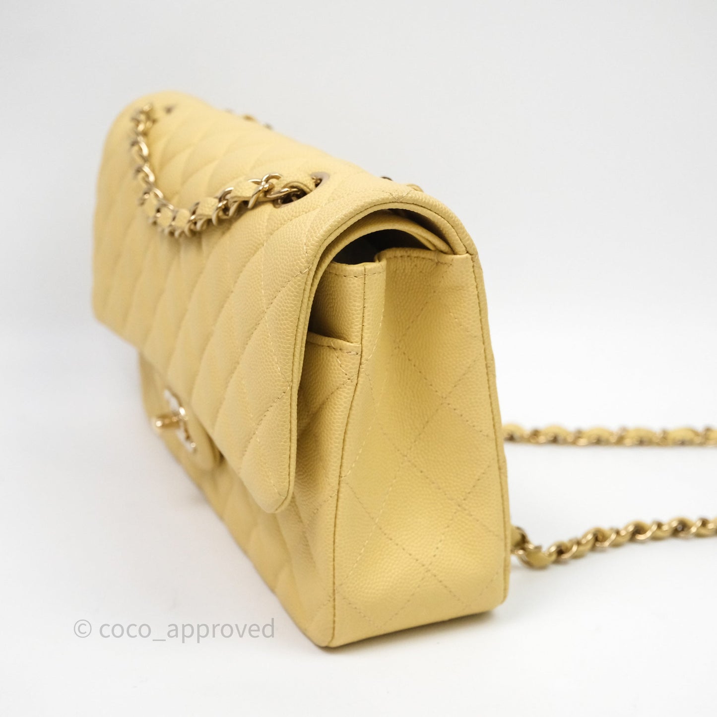 Chanel Classic M/L Medium Flap Quilted Yellow Caviar Gold Hardware