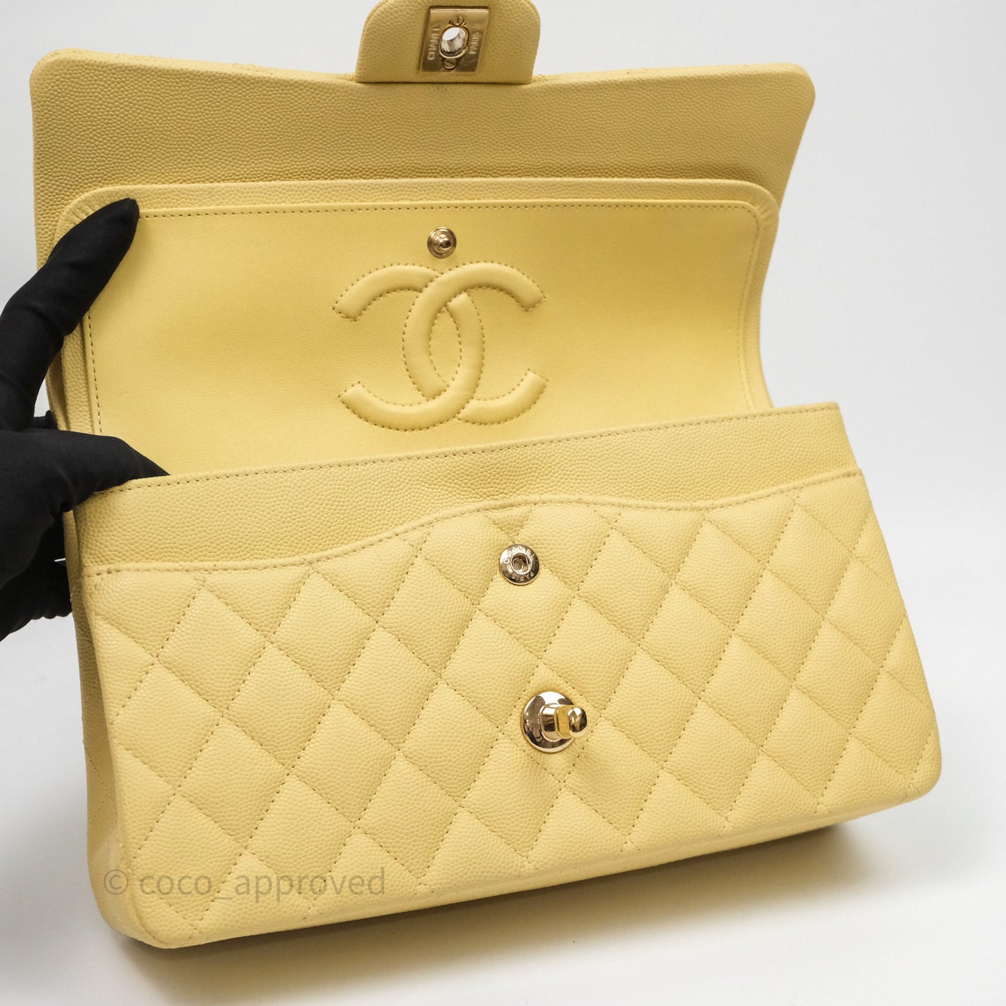 Chanel Classic M/L Medium Flap Quilted Yellow Caviar Gold Hardware
