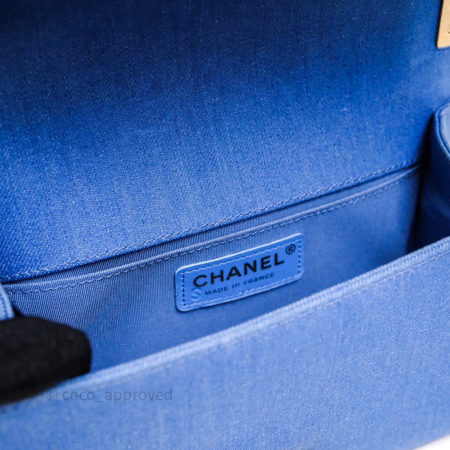 Chanel Small Boy Light Blue Pleated Denim Gold Hardware