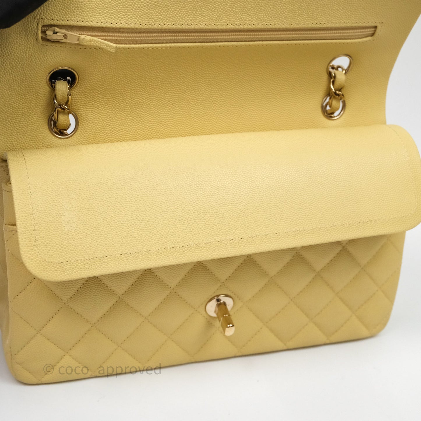Chanel Classic M/L Medium Flap Quilted Yellow Caviar Gold Hardware