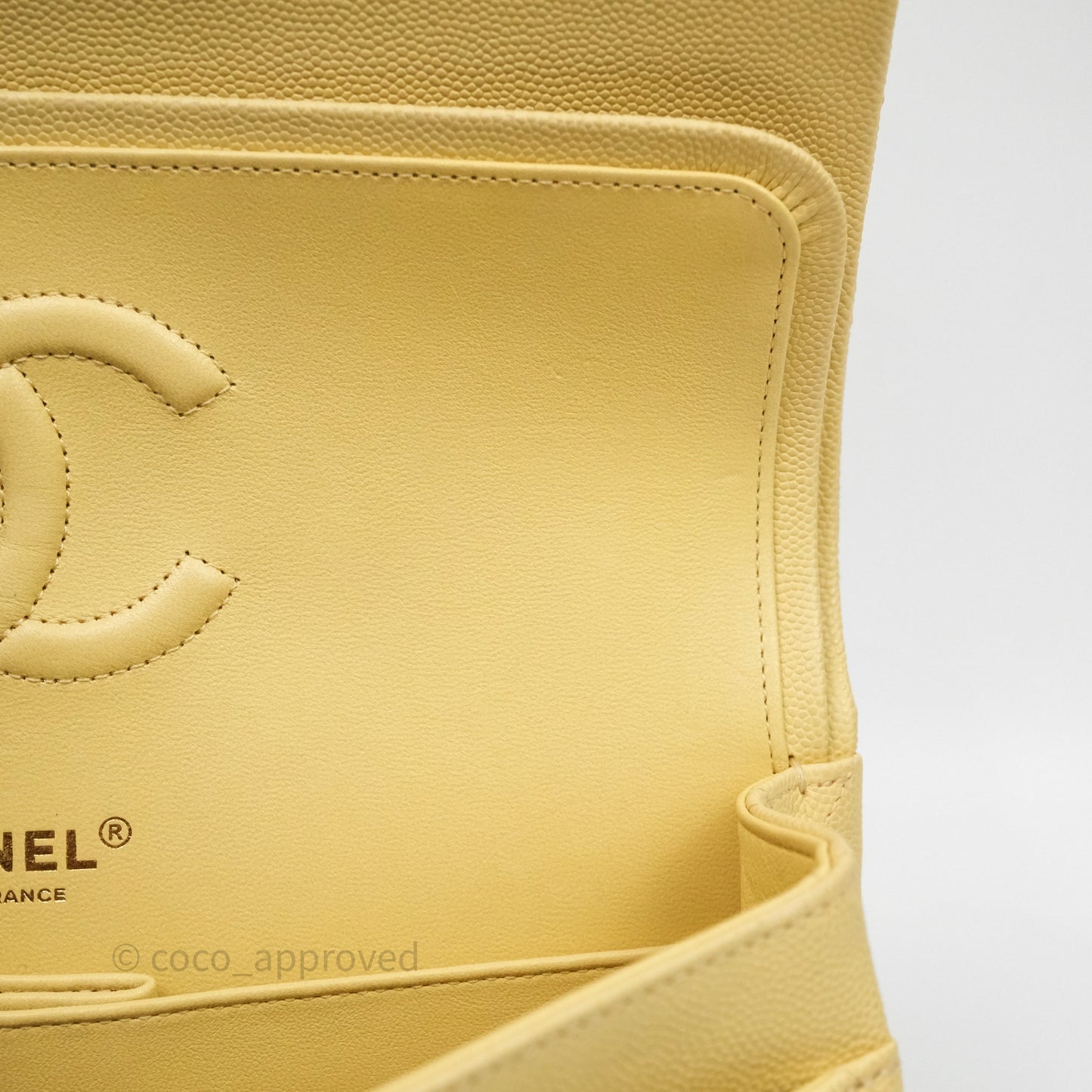 Chanel Classic M/L Medium Flap Quilted Yellow Caviar Gold Hardware