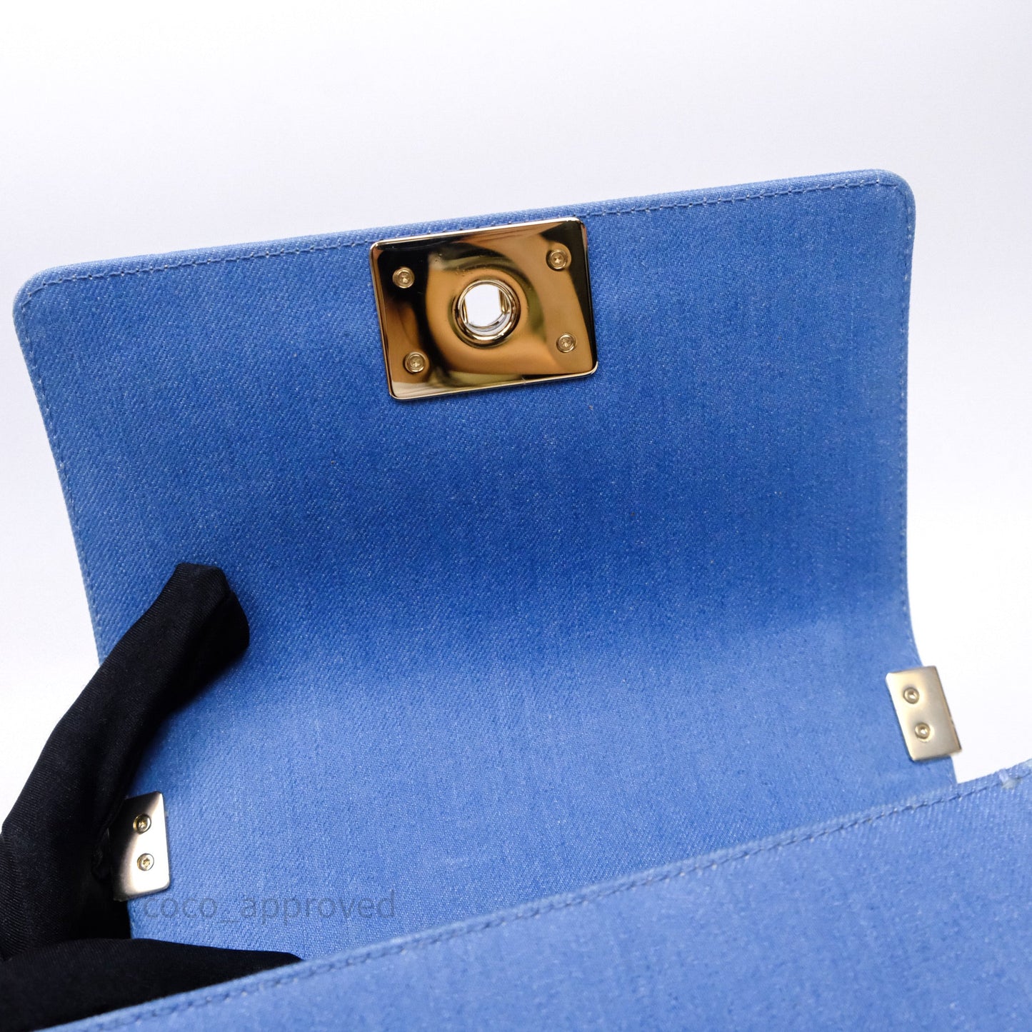 Chanel Small Boy Light Blue Pleated Denim Gold Hardware