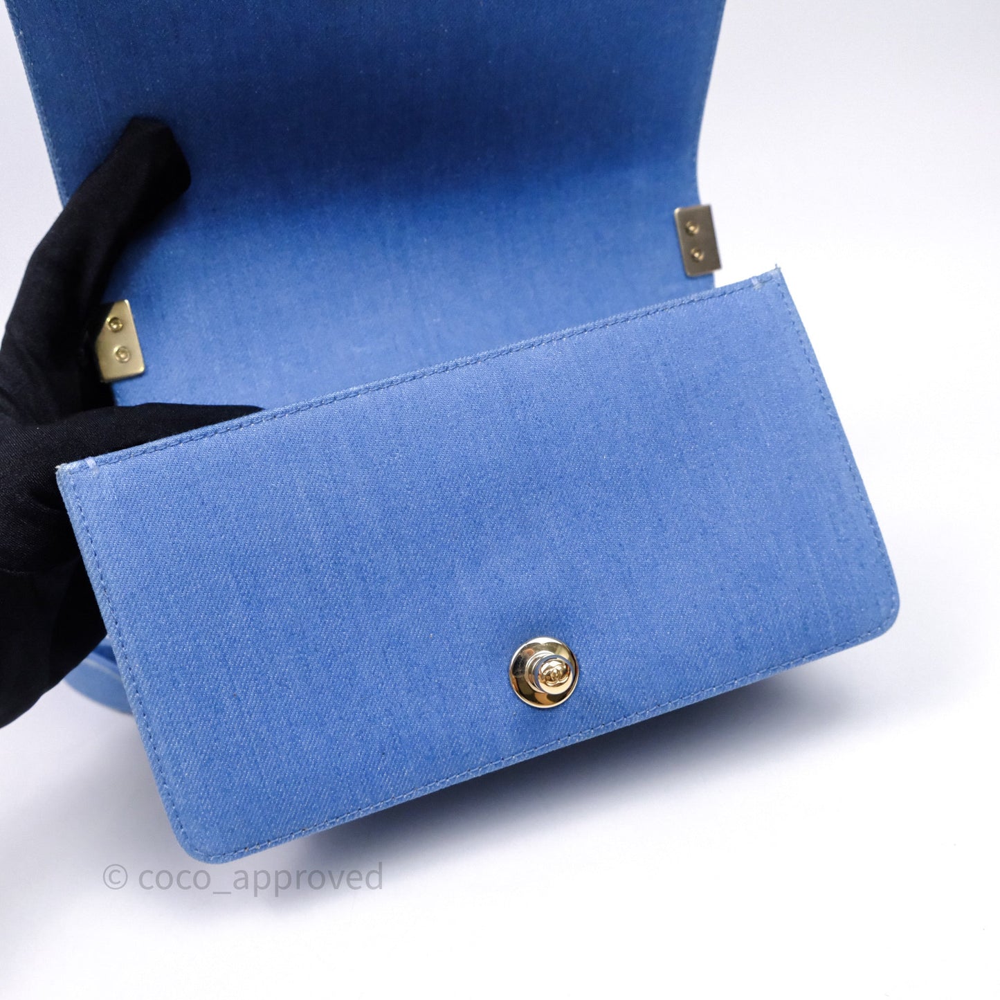 Chanel Small Boy Light Blue Pleated Denim Gold Hardware