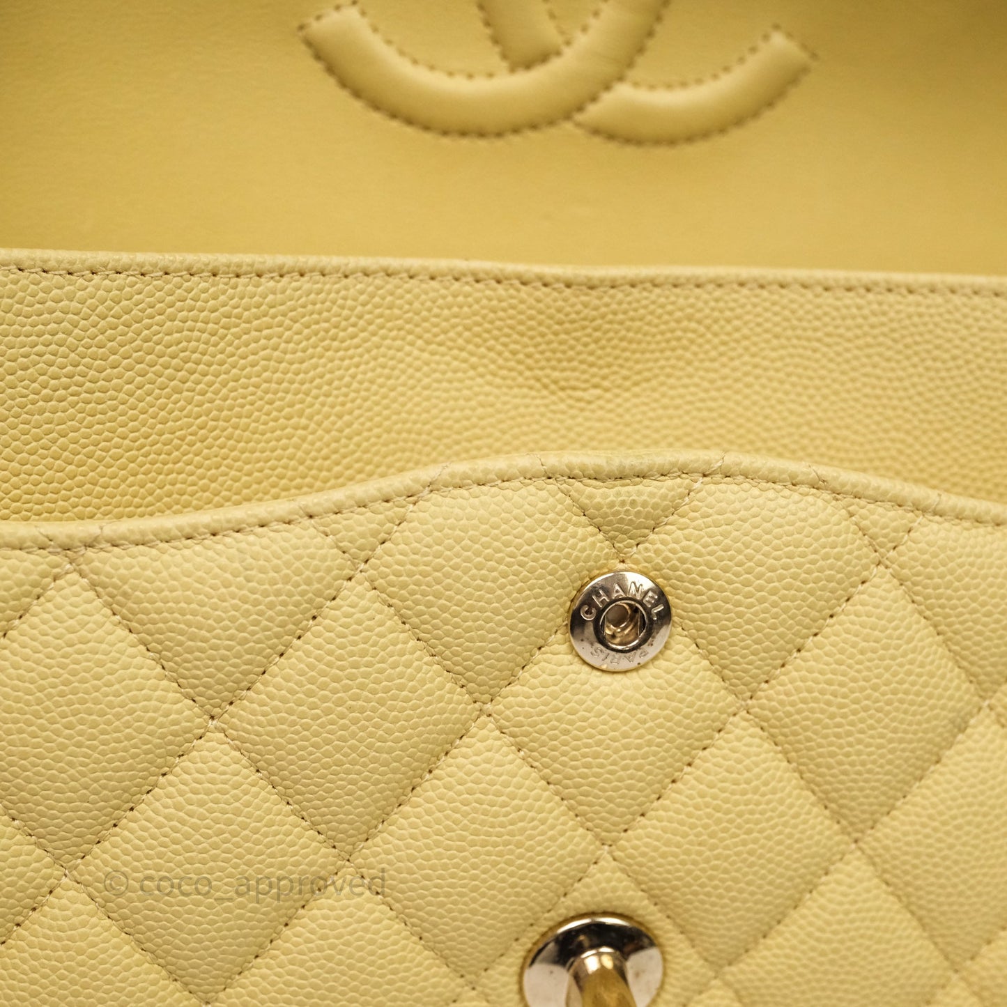 Chanel Classic M/L Medium Flap Quilted Yellow Caviar Gold Hardware