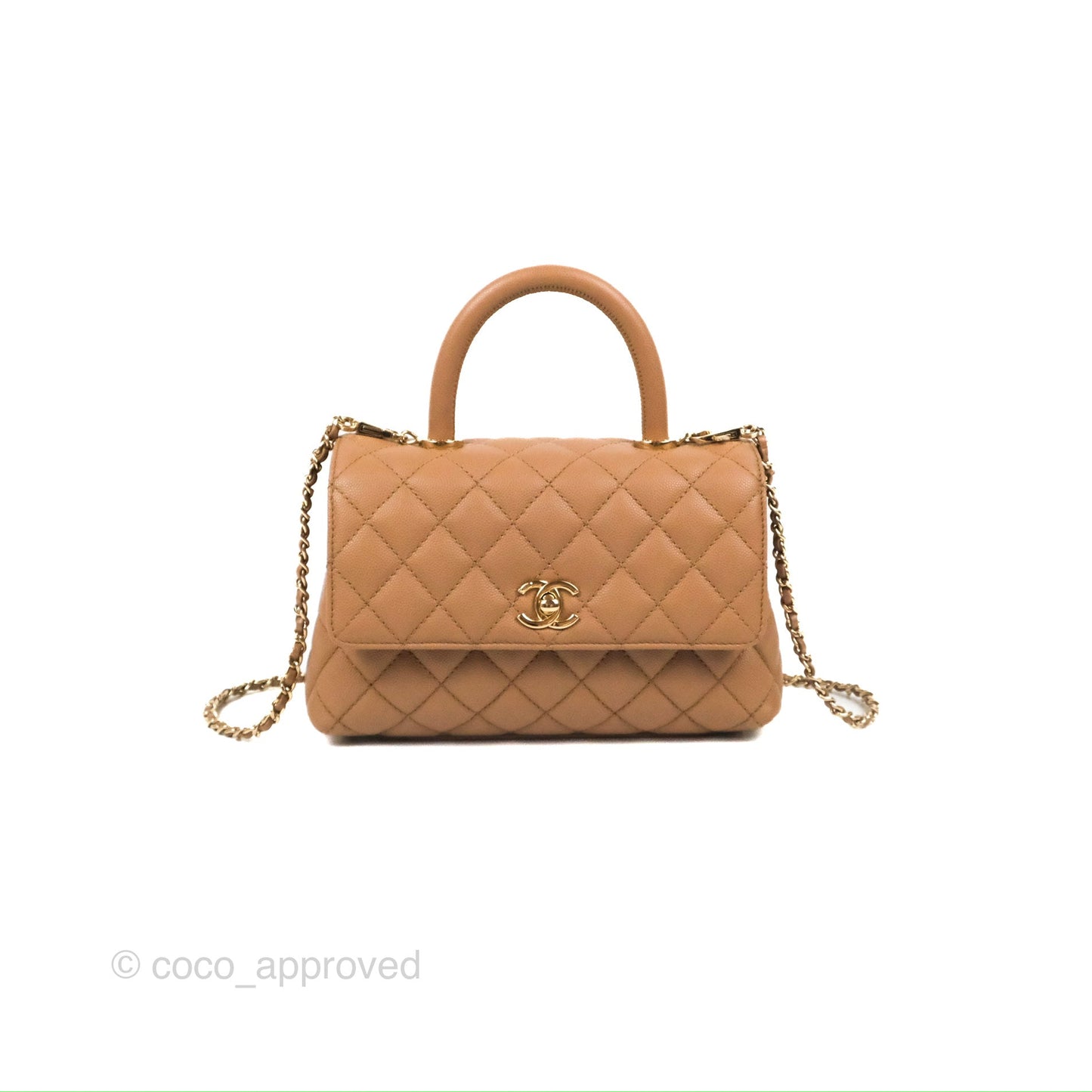 Chanel Small Coco Handle Quilted Dark Beige Caviar Gold Hardware