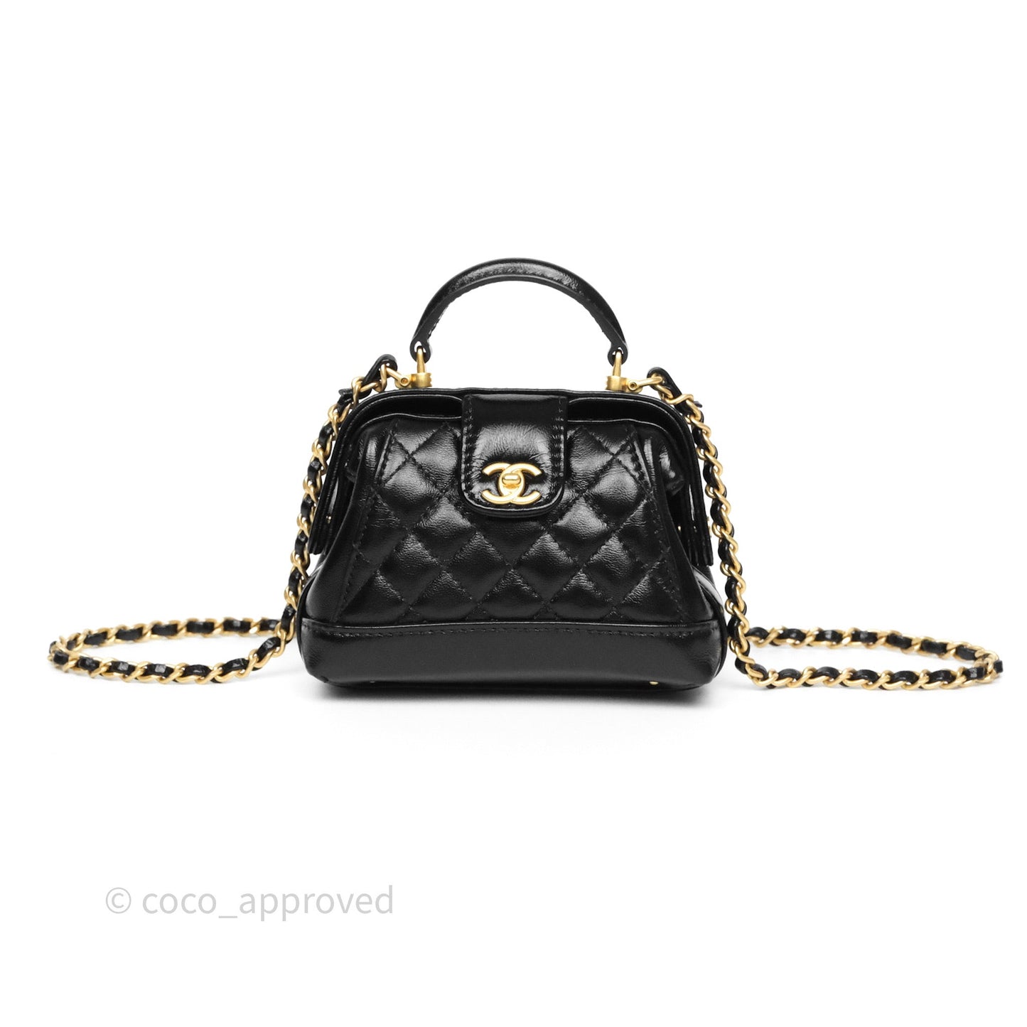 Chanel Mini Cocodoc Doctor Clutch with Chain Black Shiny Lambskin Aged Gold Hardware