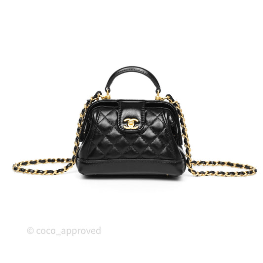 Chanel Mini Cocodoc Doctor Clutch with Chain Black Shiny Lambskin Aged Gold Hardware